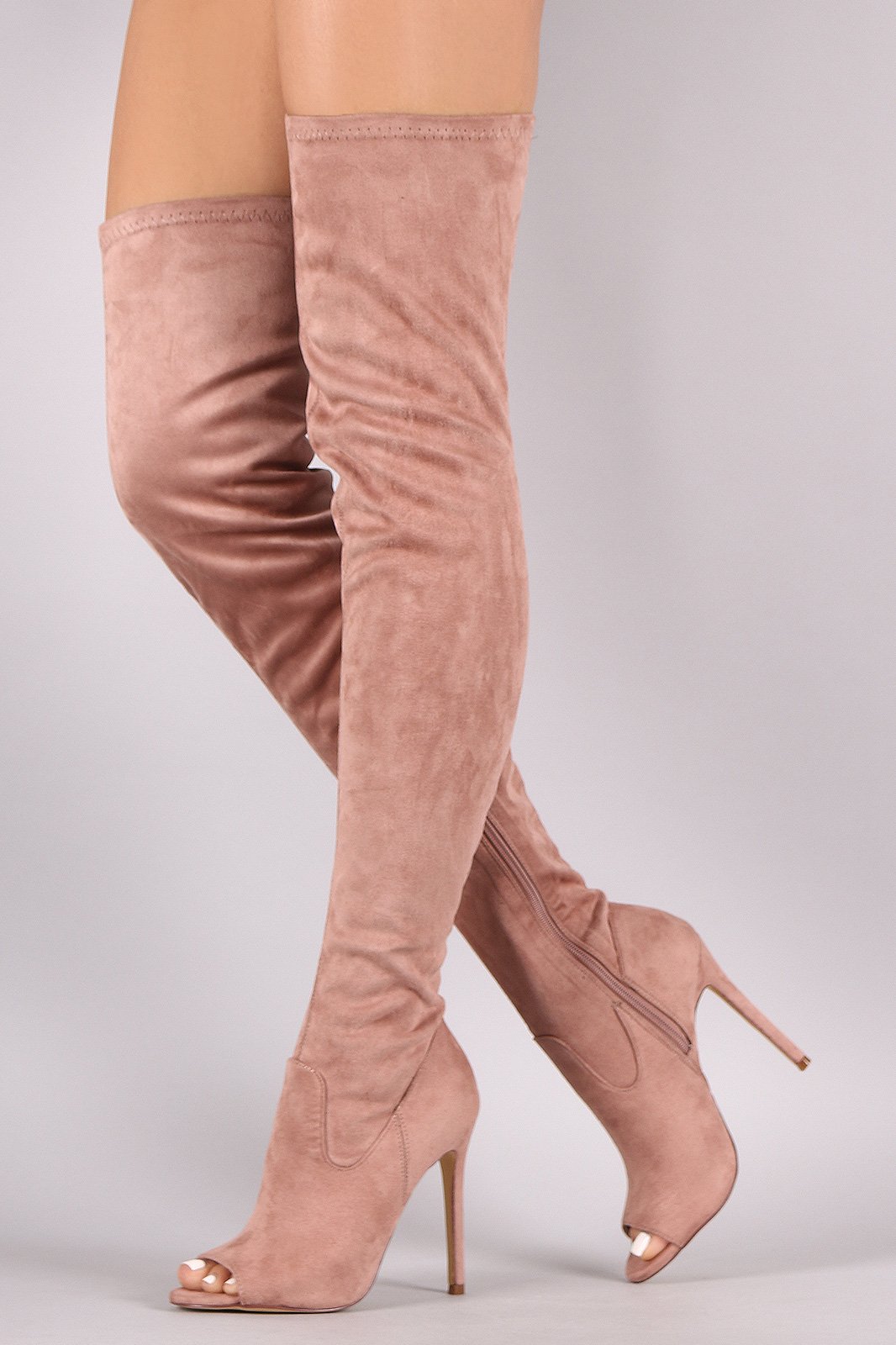 Suede Peep Toe Stiletto Over-The-Knee Boots