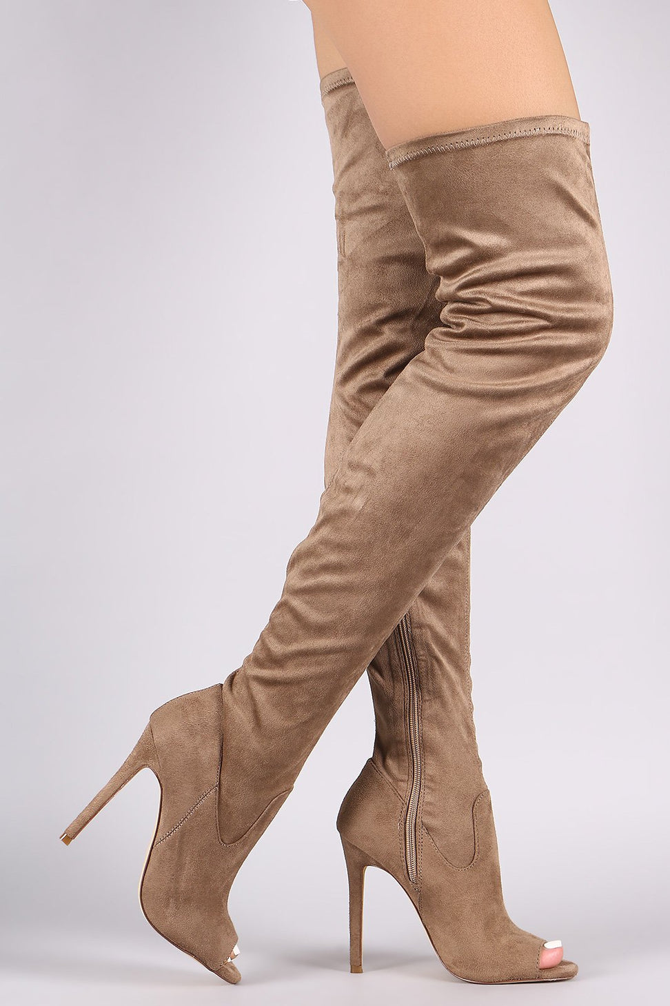Suede Peep Toe Stiletto Over-The-Knee Boots