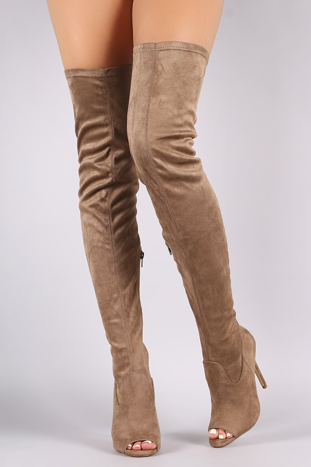 Suede Peep Toe Stiletto Over-The-Knee Boots