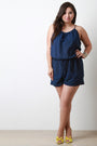 Keyhole Back Lace Trim Sleeveless Romper