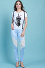 Sequin Graphic Print Short Sleeves Suspender Tee
