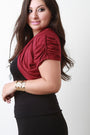 Shawl Collar Ruched Sleeve Open Front Bolero