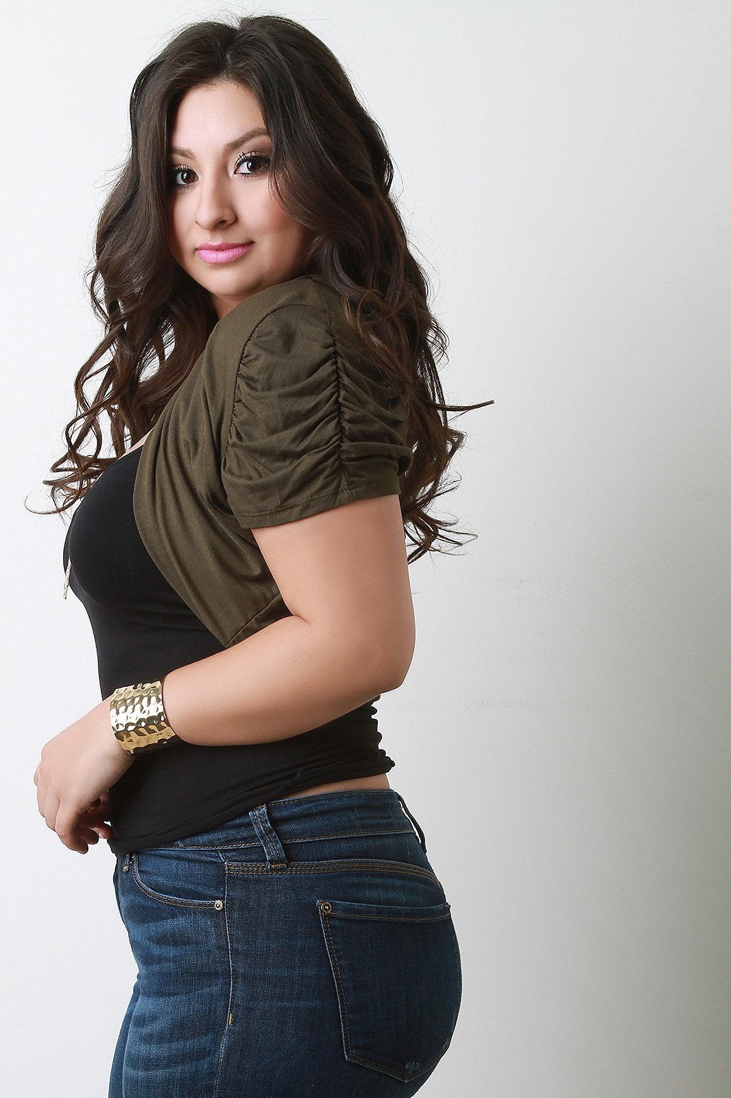 Shawl Collar Ruched Sleeve Open Front Bolero