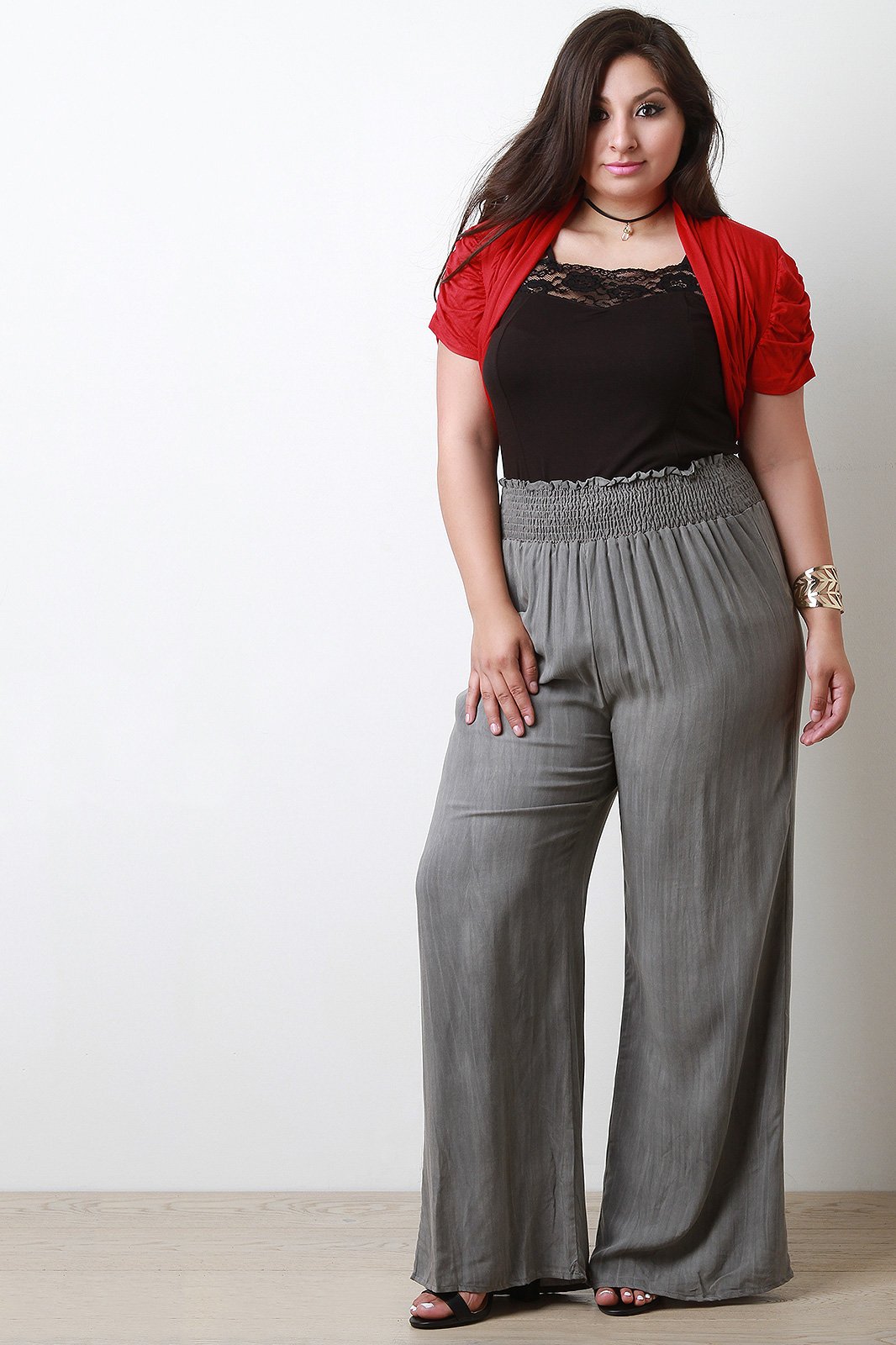 Shawl Collar Ruched Sleeve Open Front Bolero