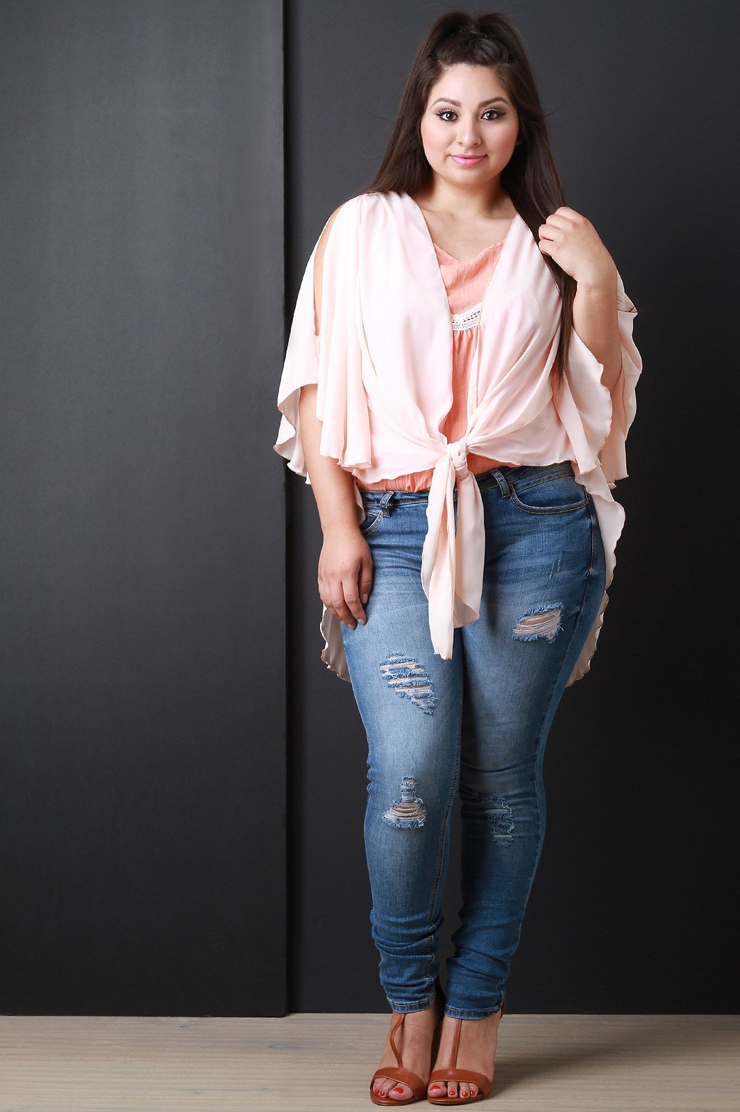 Dolman Sleeve Front Tie High-Low Top - NoveltyOne