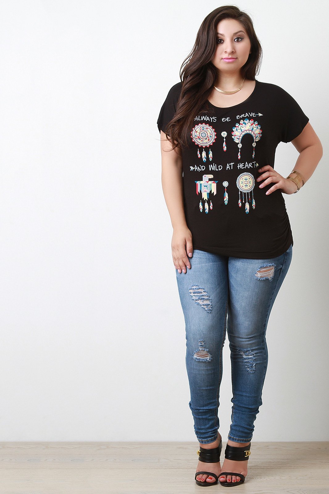 Native American Graphic Print Ruched Top - NoveltyOne
