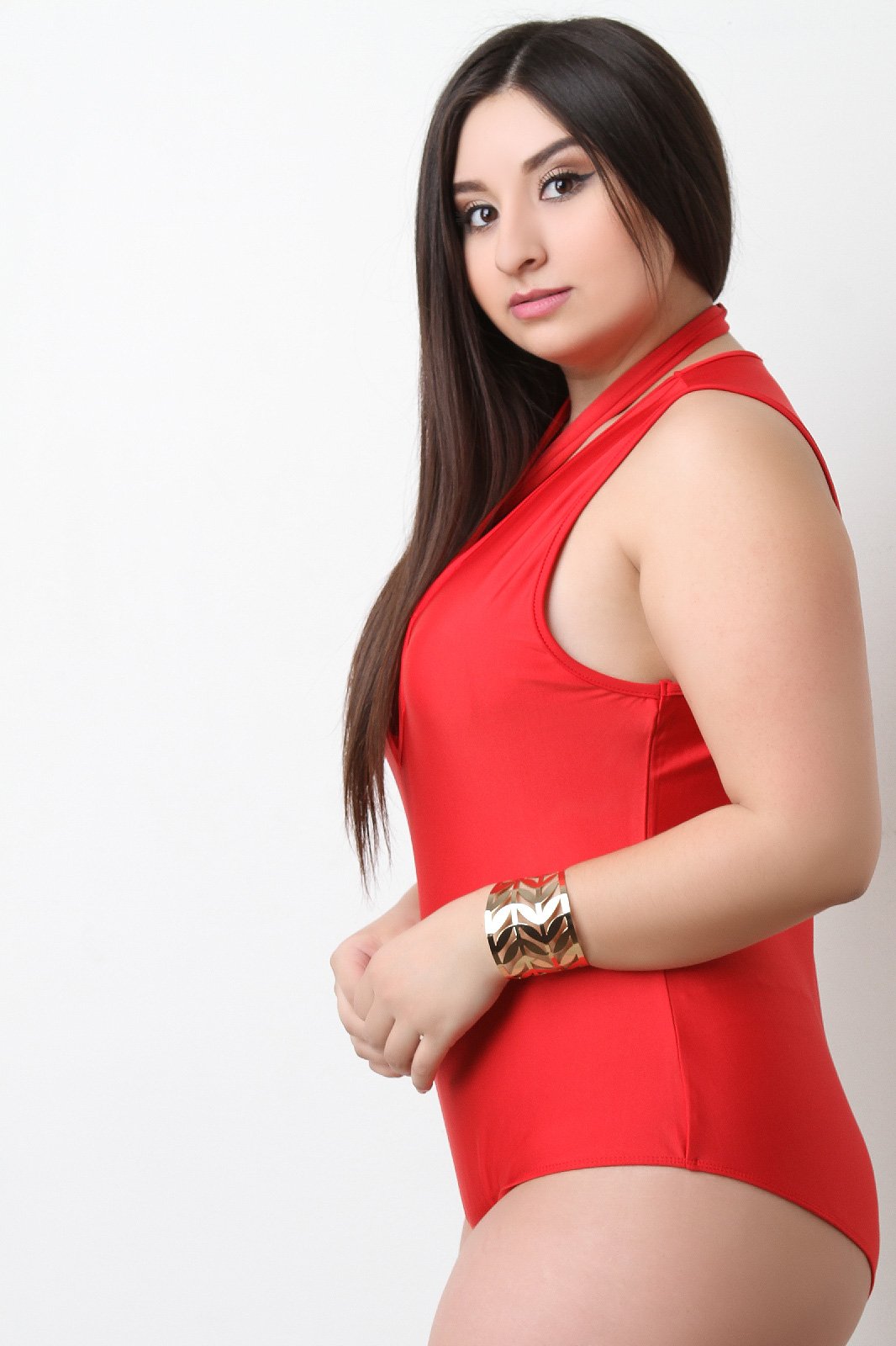 Deep V Lace Up Neckline Bodysuit