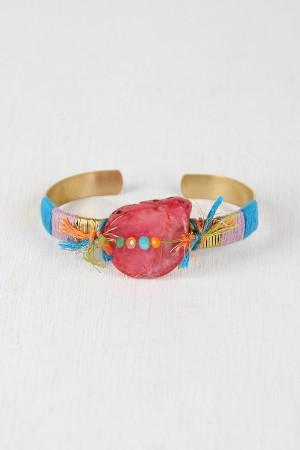 Colorful String And Stone Cuff Bracelet