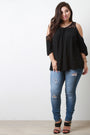 Lace Yoke Cold Shoulder Blouse