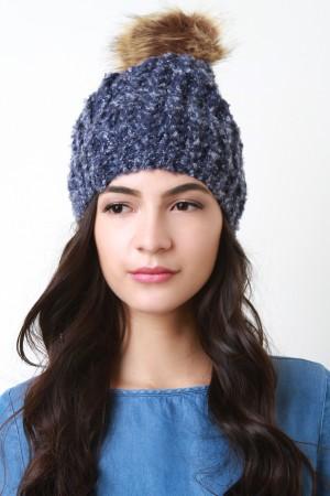 Fur Pom Pom Chunky Knit Beanie - NoveltyOne