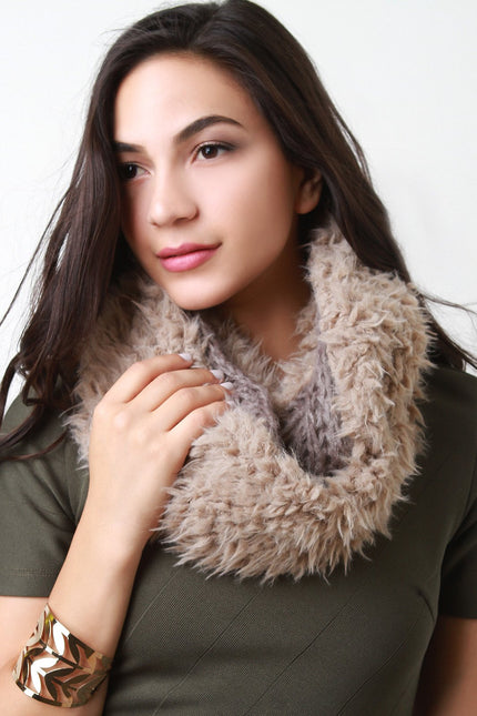 Double Sided Furry and Chunky Knit Circle Scarf - NoveltyOne
