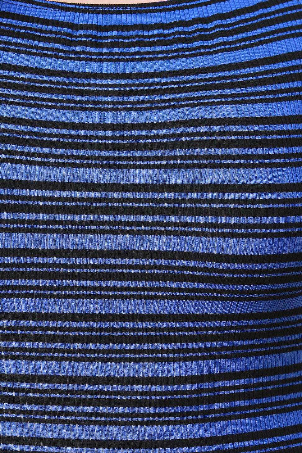 Striped Pattern Ribbed Knit Short Sleeves Dress