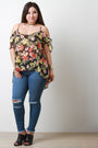 Semi-Sheer Tropical Cold Shoulders Top