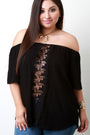 Off The Shoulder Crochet Lace Leaves Panel Top - NoveltyOne