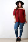 Off The Shoulder Crochet Lace Leaves Panel Top - NoveltyOne