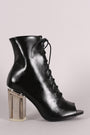 Peep Toe Lace Up Chunky Clear Heeled Ankle Boots