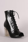 Peep Toe Lace Up Chunky Clear Heeled Ankle Boots