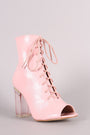 Peep Toe Lace Up Chunky Clear Heeled Ankle Boots