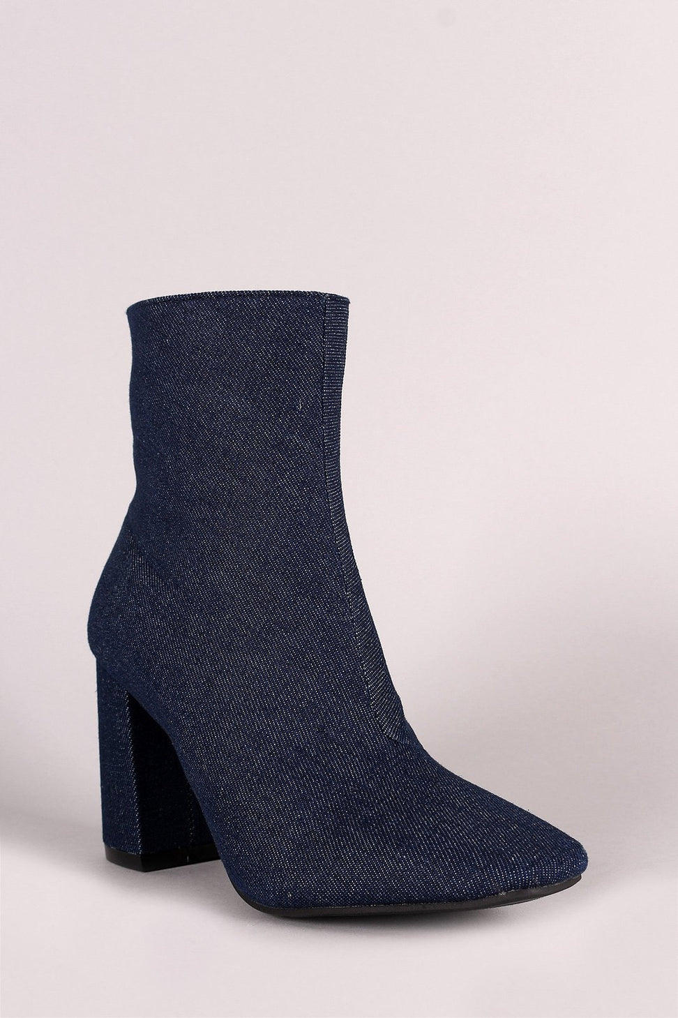 Denim Square Toe Zip-Up Booties - NoveltyOne