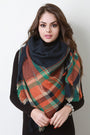 Multi Colored Frayed Hem Plaid Blanket Scarf - NoveltyOne