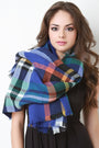 Multi Colored Frayed Hem Plaid Blanket Scarf - NoveltyOne