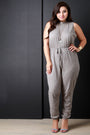 Distressed Hole Mock Neck Sleeveless Jumpsuit - NoveltyOne