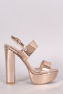 Qupid Metallic Double Band Slingback Platform Heel