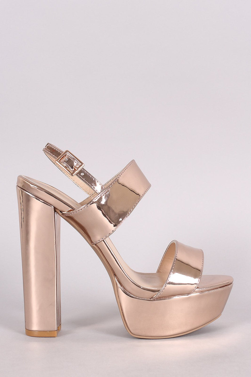 Qupid Metallic Double Band Slingback Platform Heel