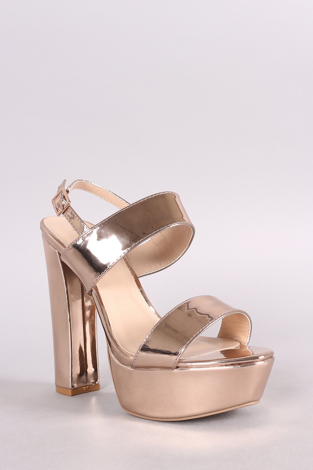 Qupid Metallic Double Band Slingback Platform Heel