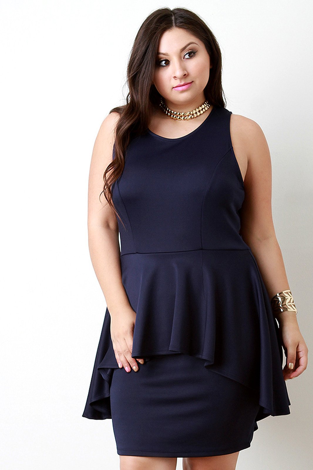 Asymmetrical Peplum Sleeveless Bodycon Dress