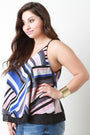 Line Print Double Layer Chiffon Spaghetti Strap Top - NoveltyOne