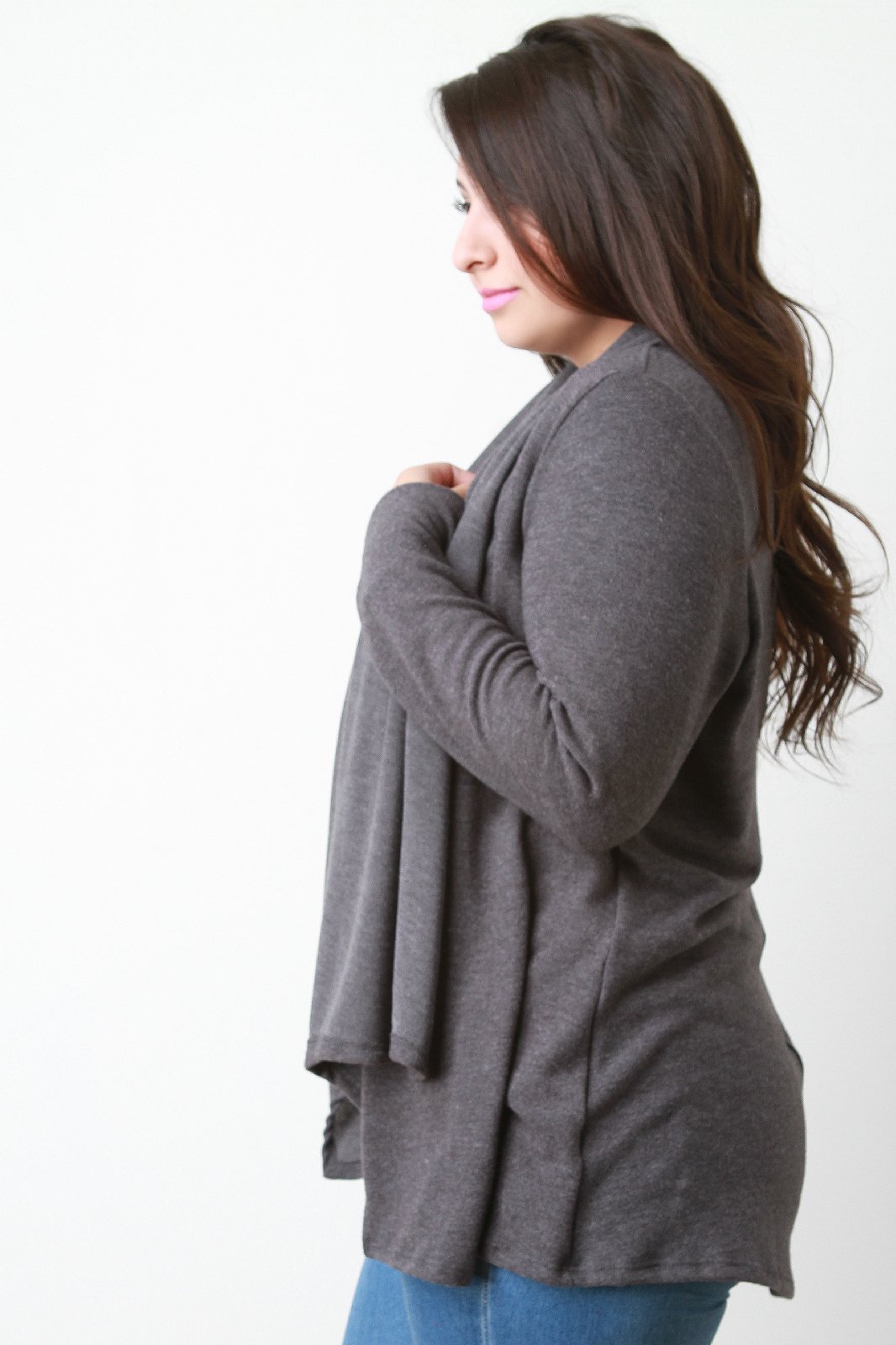 Cozy Knit Draped Collar Cardigan