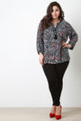 Floral Tassel Lace Up Long Sleeves Peasant Top