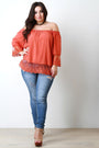 Off-The-Shoulder Scalloped Lace Hem Blouse Top