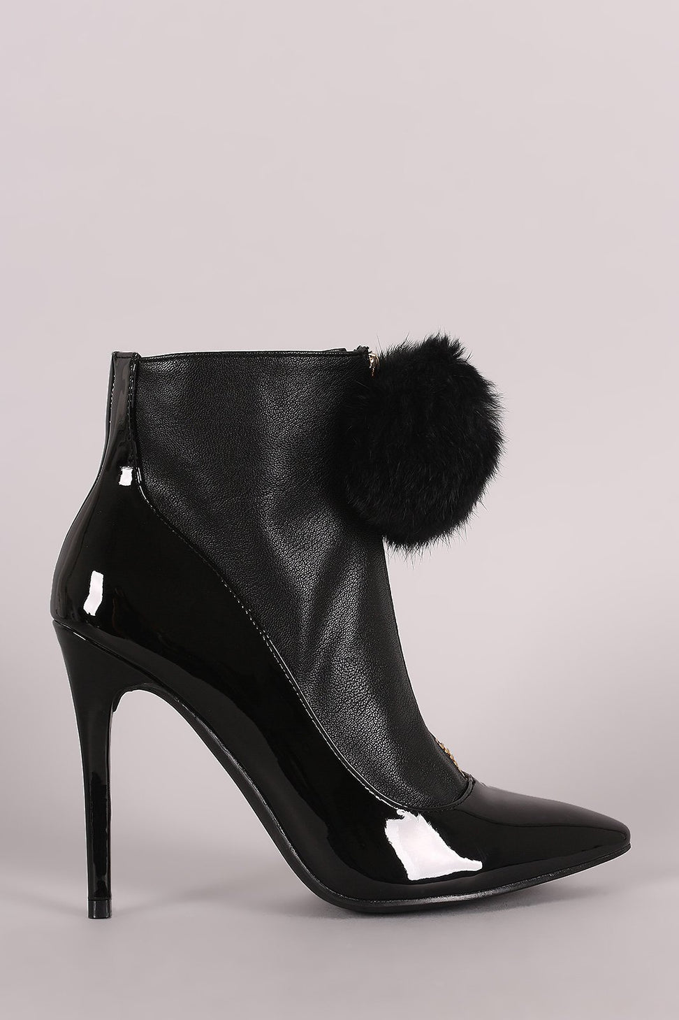 Privileged Pom Pom Zip Up Front Stiletto Heeled Booties