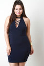 Mock Neck Crisscross Yoke Bodycon Dress - NoveltyOne