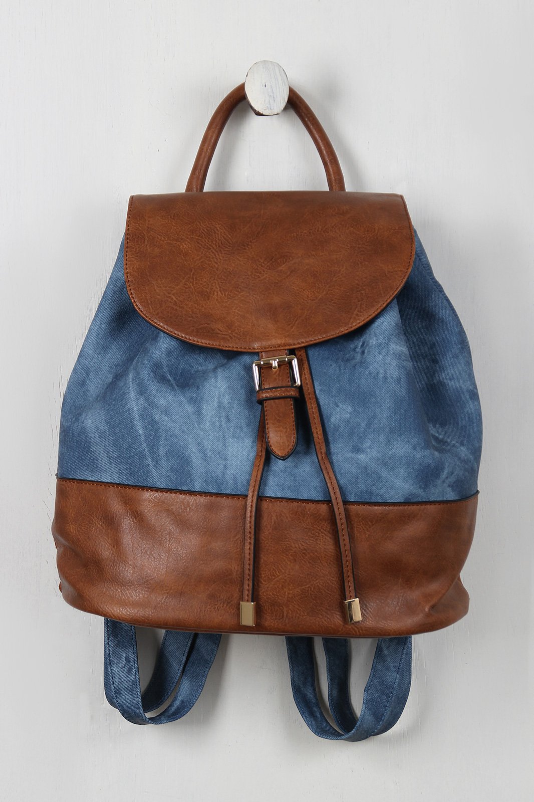 Denim Printed Vegan Leather Drawstring Backpack - NoveltyOne