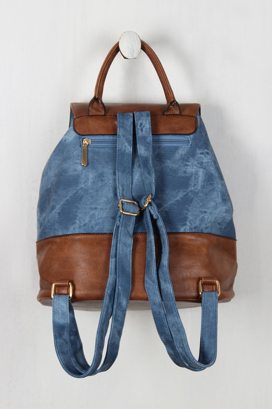 Denim Printed Vegan Leather Drawstring Backpack - NoveltyOne