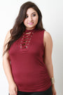 Mock Neck Corset Lace Up Sleeveless Top - NoveltyOne