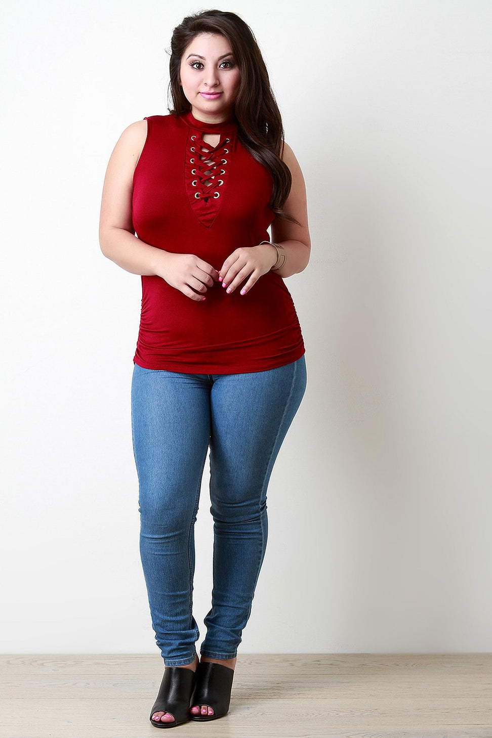 Mock Neck Corset Lace Up Sleeveless Top - NoveltyOne