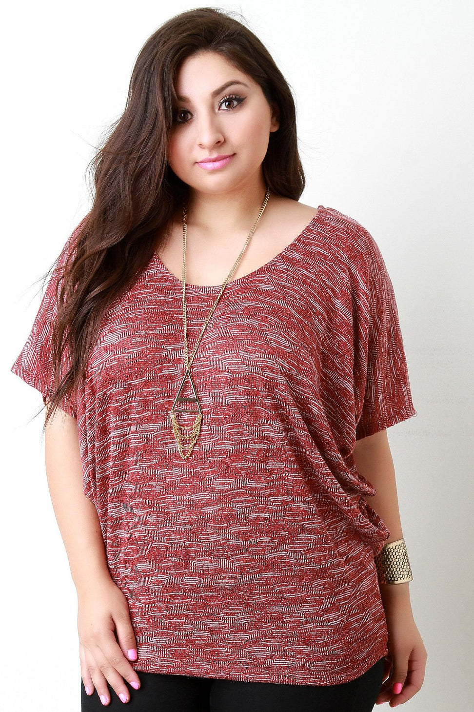 Patterned Knit Bat Wing Shortsleeve Top