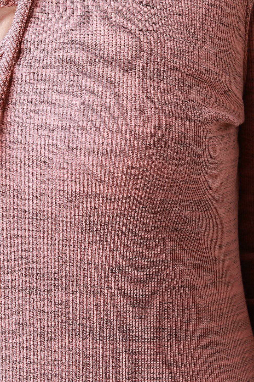 Marled Rib Knit Lace Up Neckline Midi Dress