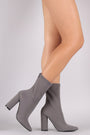Fitted Pointy Toe Chunky Heeled Boots - NoveltyOne