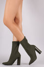 Fitted Pointy Toe Chunky Heeled Boots - NoveltyOne