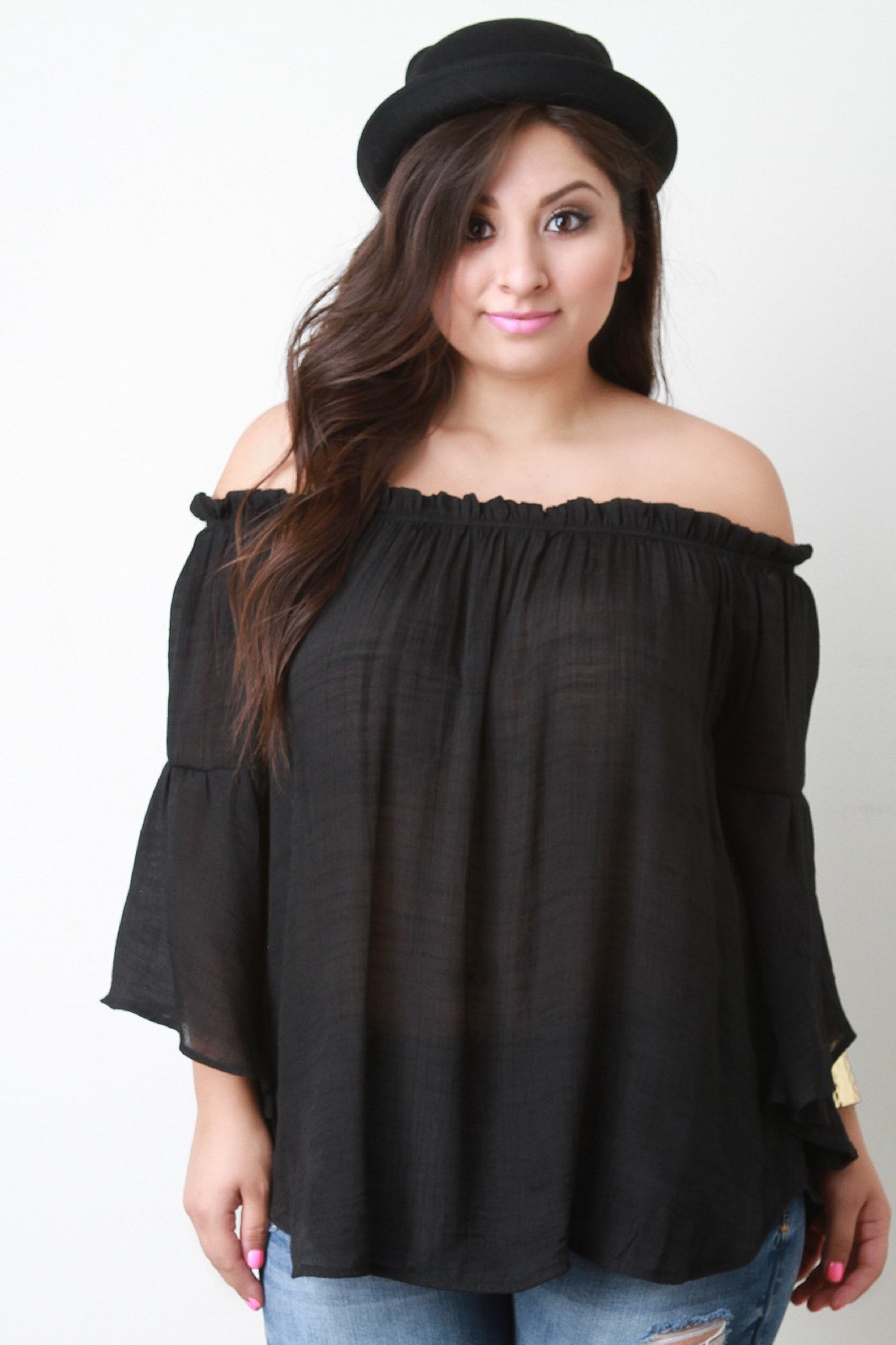 Ruffle Bell Longsleeve Bardot Top