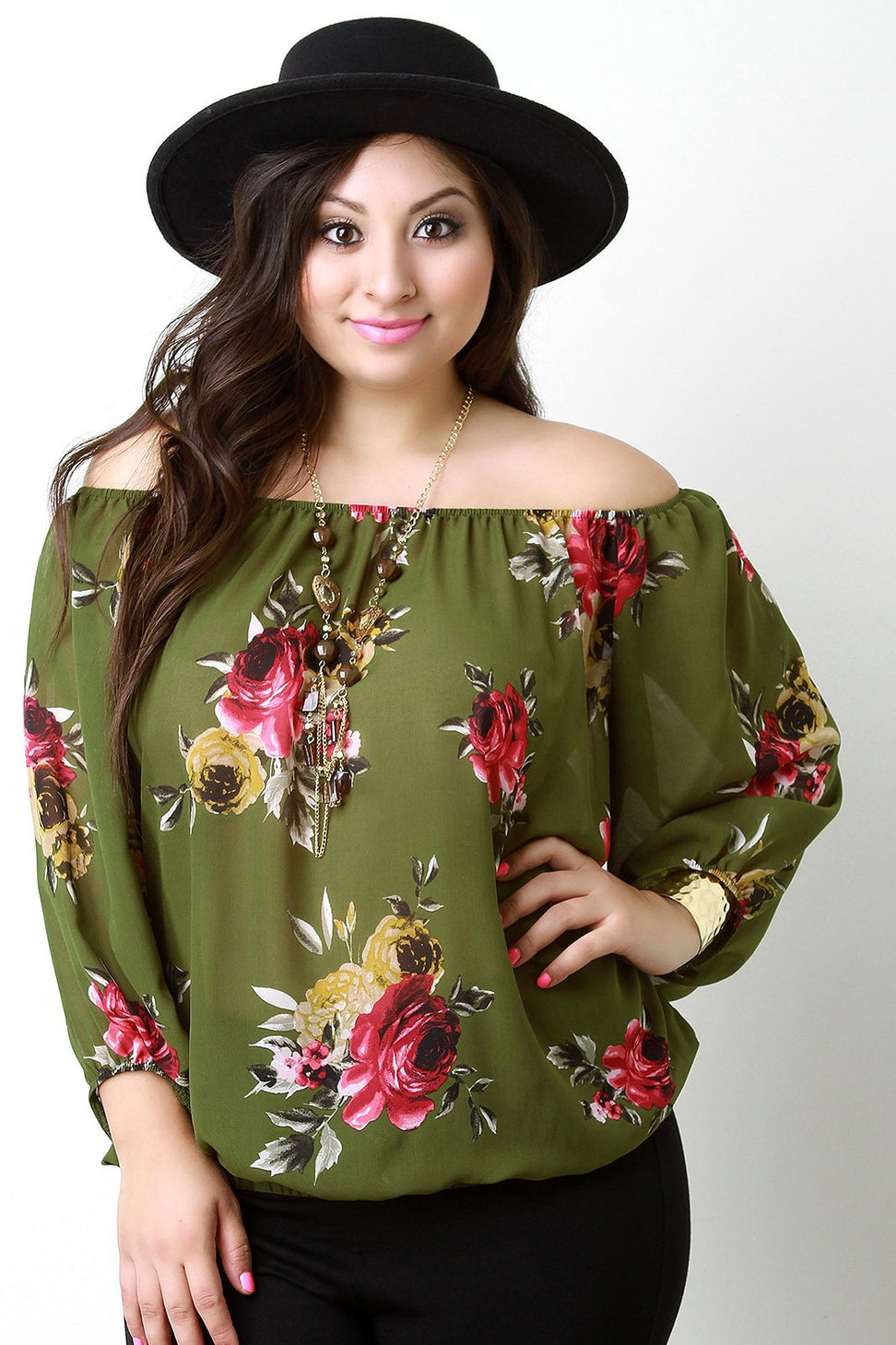 Off The Shoulder Chiffon Rosette Necklace Top - NoveltyOne