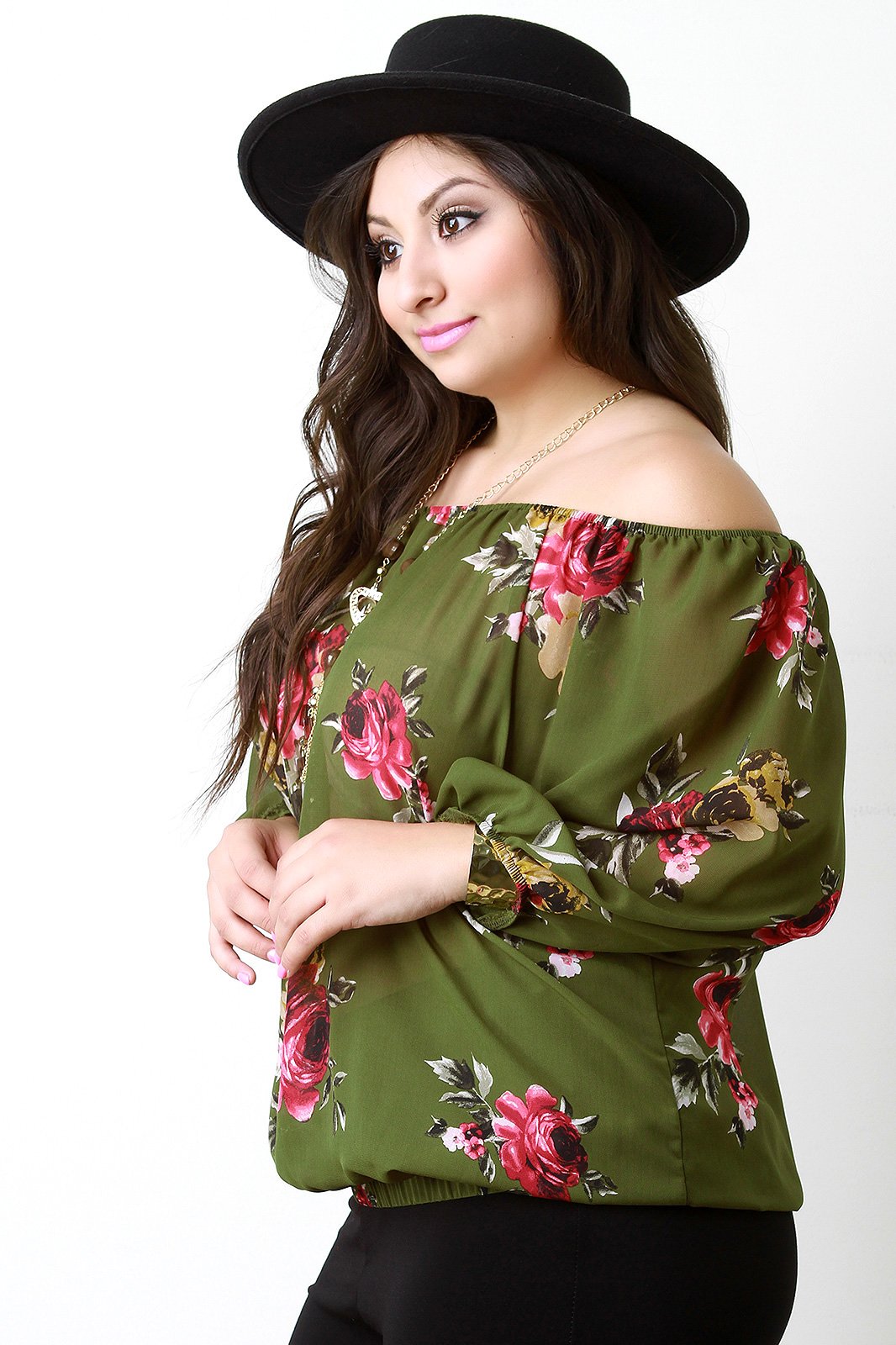 Off The Shoulder Chiffon Rosette Necklace Top - NoveltyOne