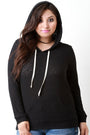 Distressed Rib Knit Longsleeve Hoodie Top - NoveltyOne