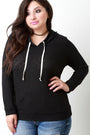 Distressed Rib Knit Longsleeve Hoodie Top - NoveltyOne