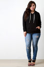 Distressed Rib Knit Longsleeve Hoodie Top - NoveltyOne